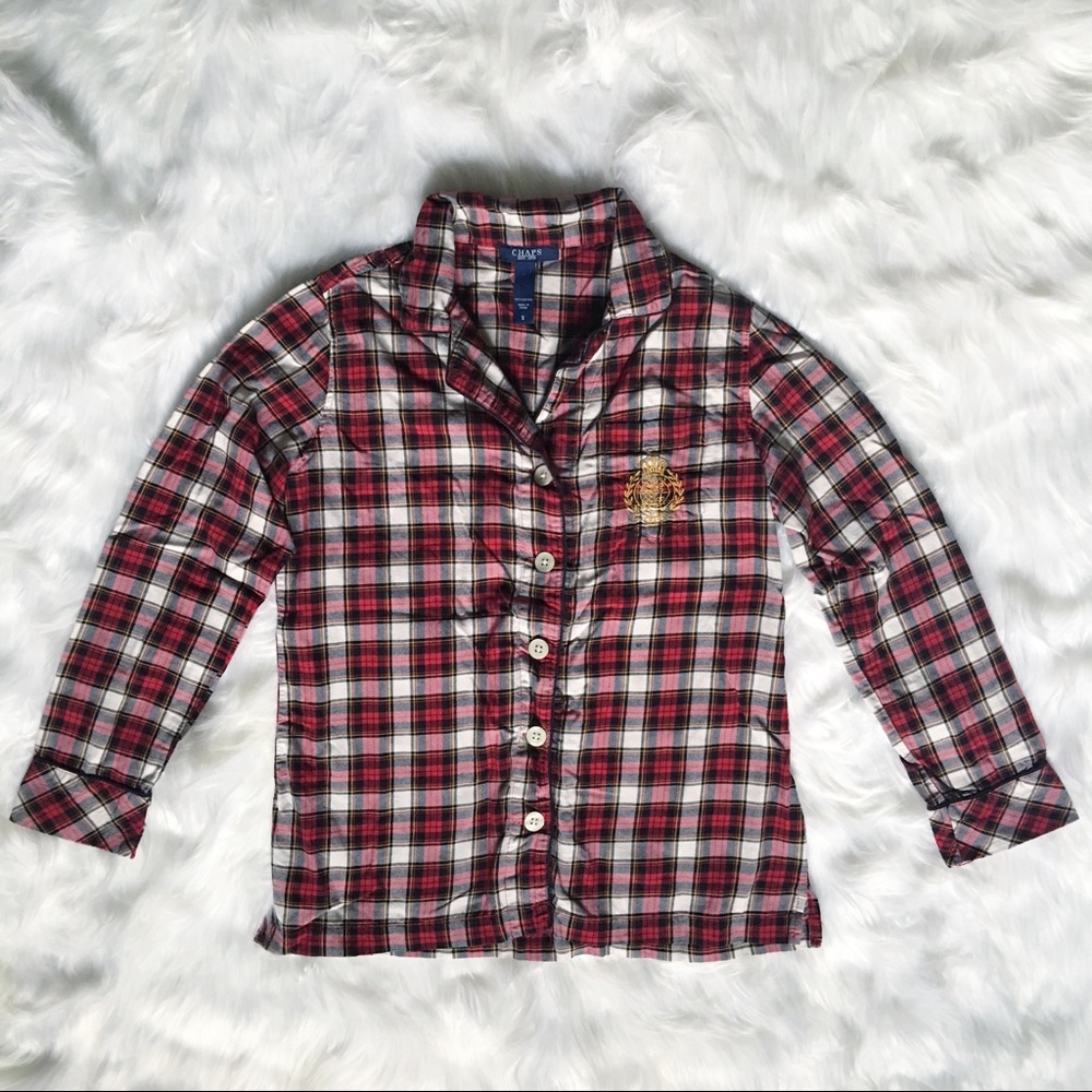 Chaps Plaid Pajama Top with Crest
